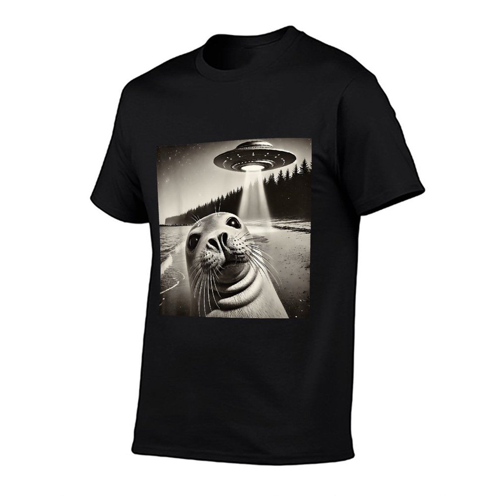 Funny Seal Selfie UFOs  Oversized Silhouette T-Shirt