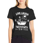 Womens Live Laugh Toaster Bath Japanese Funny Skeleton Meme  Slim-fit Cut T-Shirt