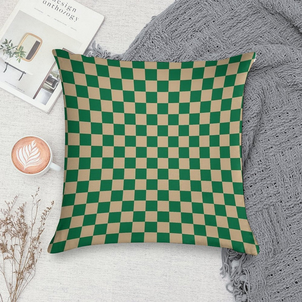 Tan Brown And Cadmium Green Checkerboard Soft Skin-Friendly Throw Pillow