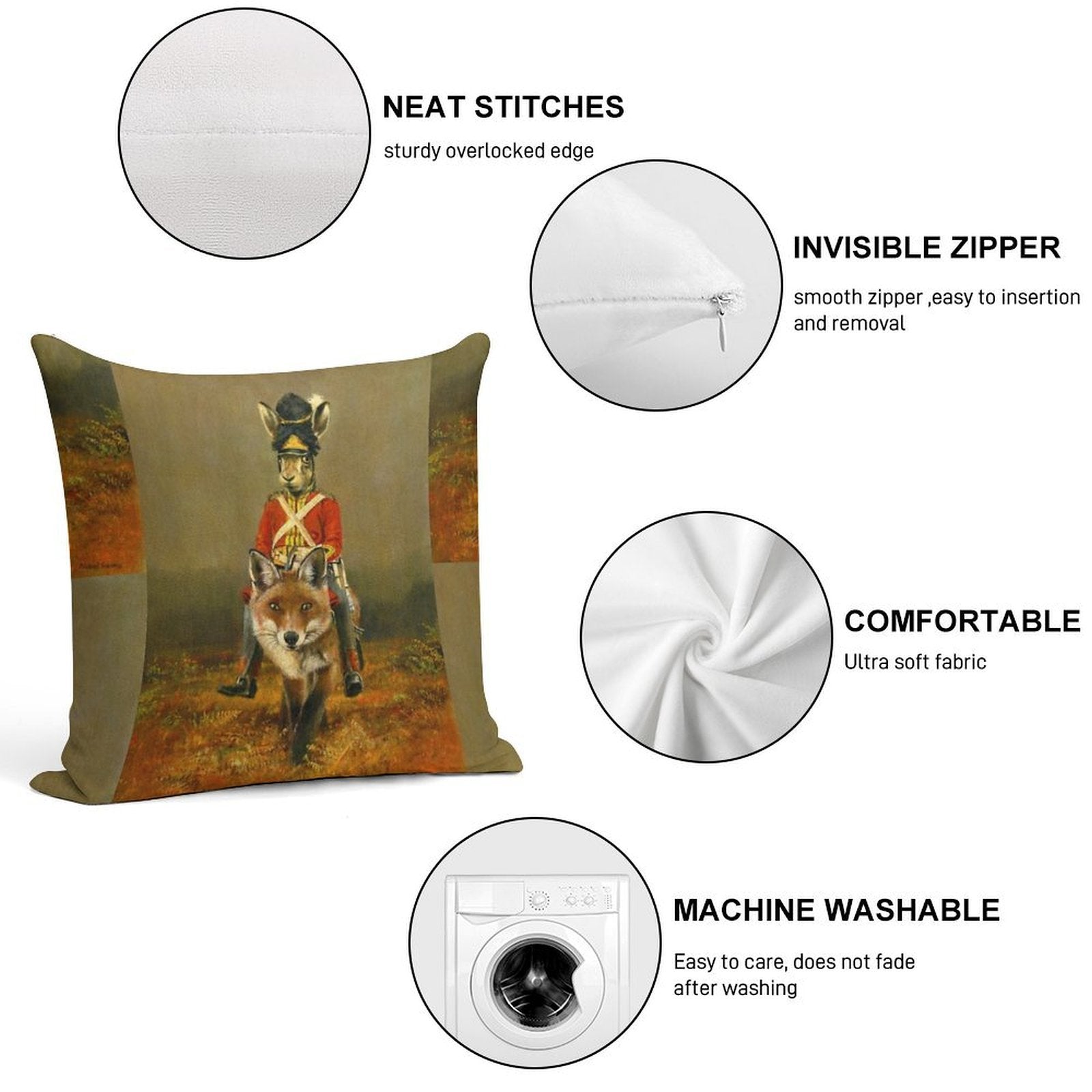 Hare And Fox Cavalry Soft Home Decor Throw Pillow
