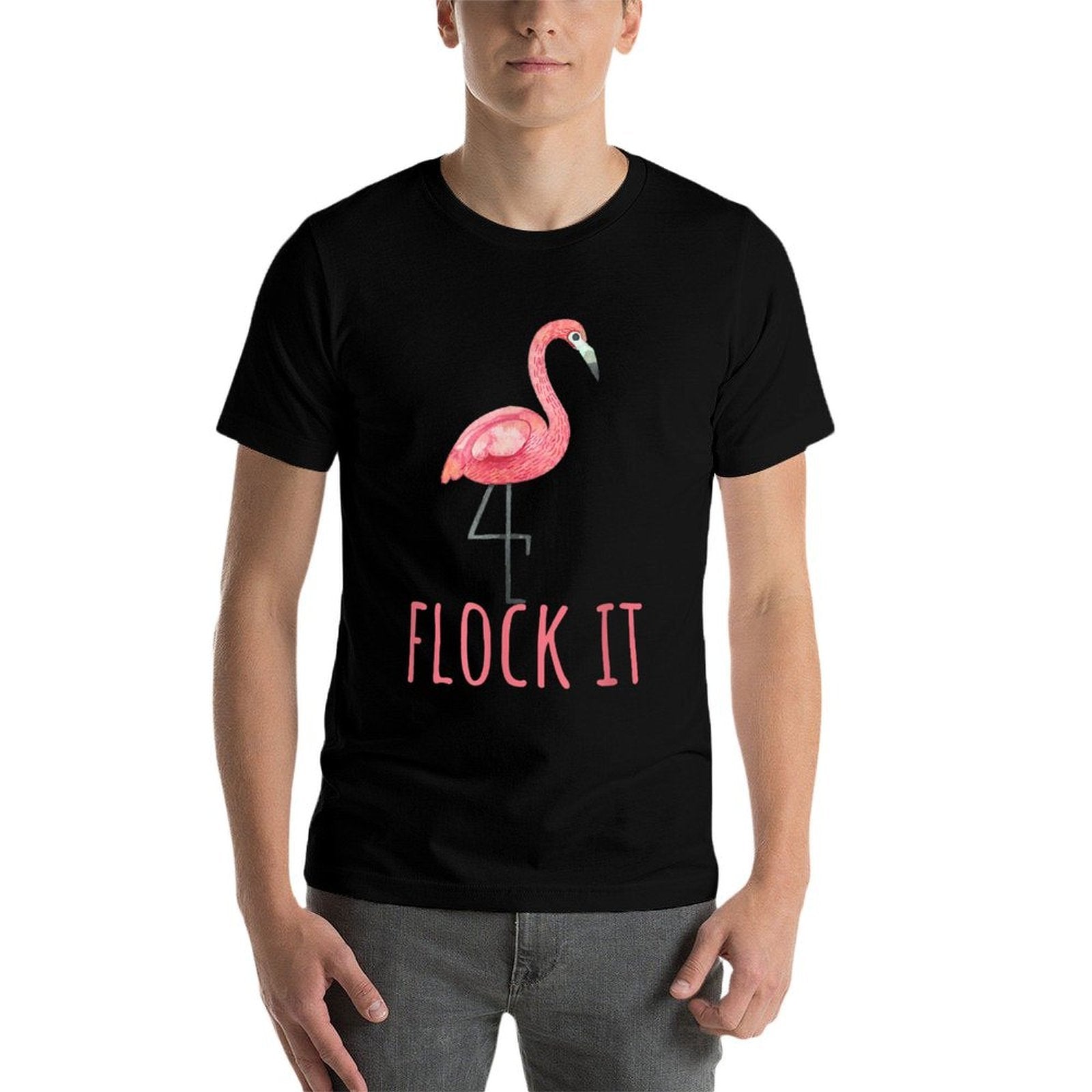 Flamingo Gifts Funny Pun Flock It  Ribbed Collar T-Shirt