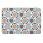 Mid Century Circle Pattern - Taupe, Brown, Slate Blue, Denim Blue  Rapid-Drying Bath Mat