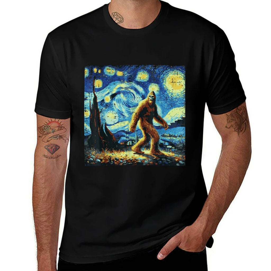 Bigfoot Sasquatch Starry Night Funny Meme Men Women Kids  Cotton T-Shirt