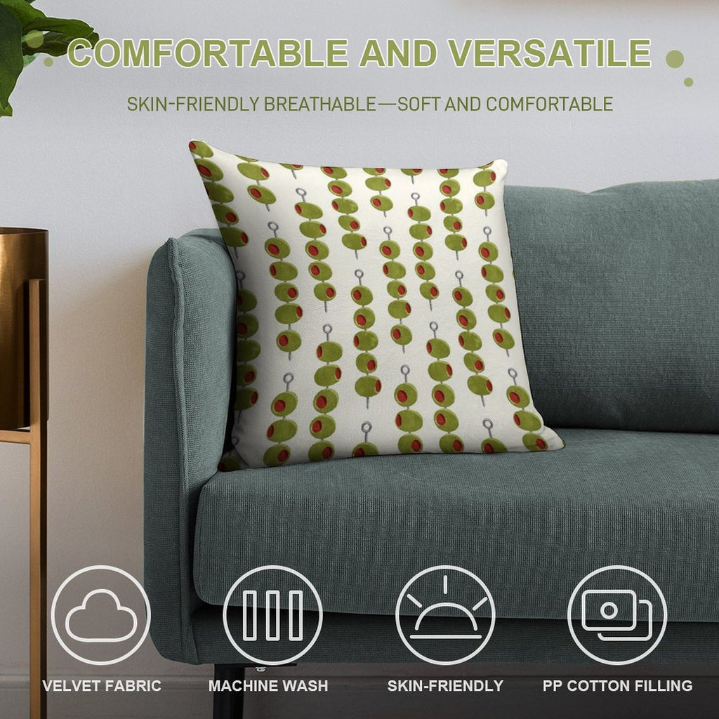 Martini Cocktail Olives  - Olives on A Stick Soft Shrink-Resistant Throw Pillow