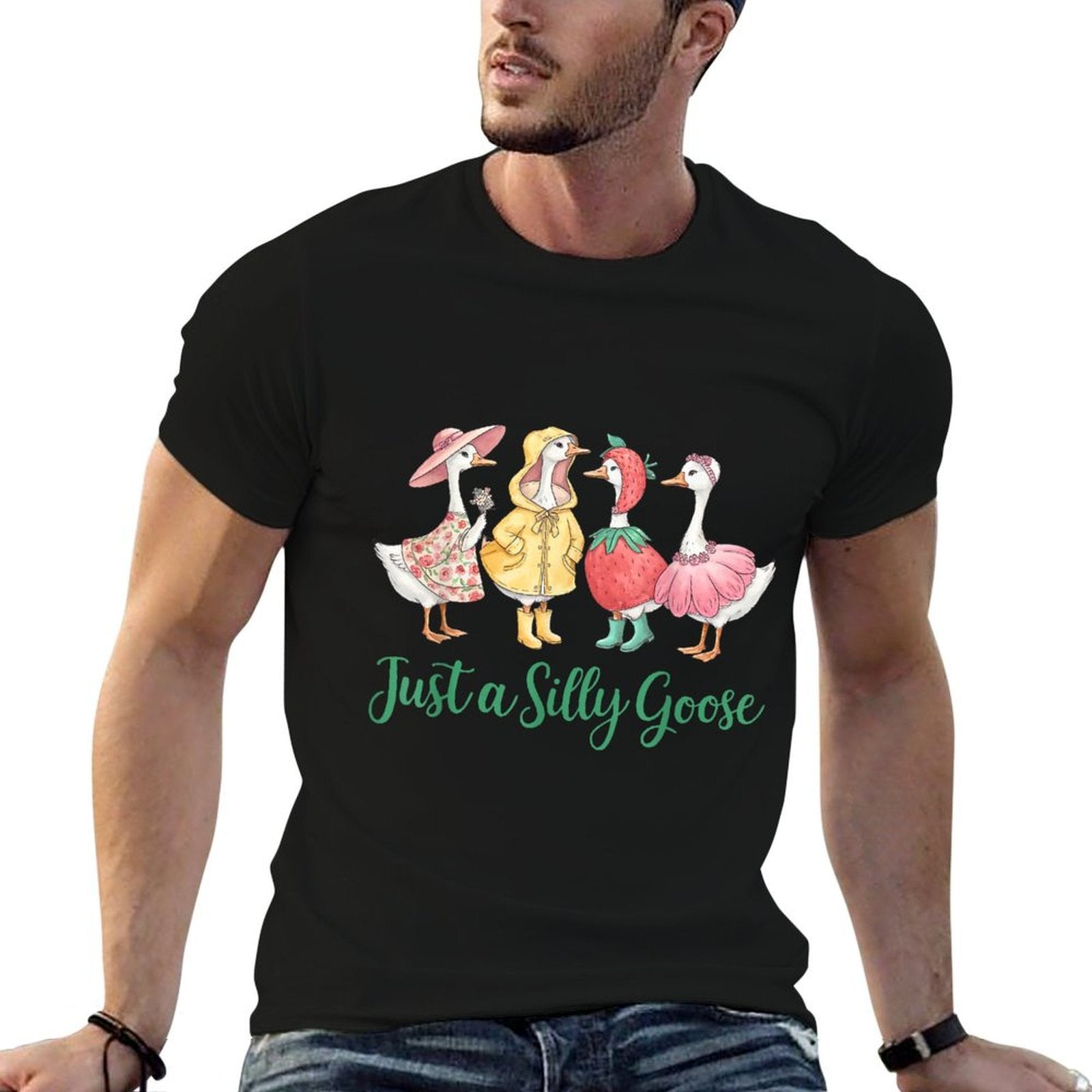 Just A Silly Goose Funny Goose Pun Humor for Animal Lovers  Stretchy T-Shirt