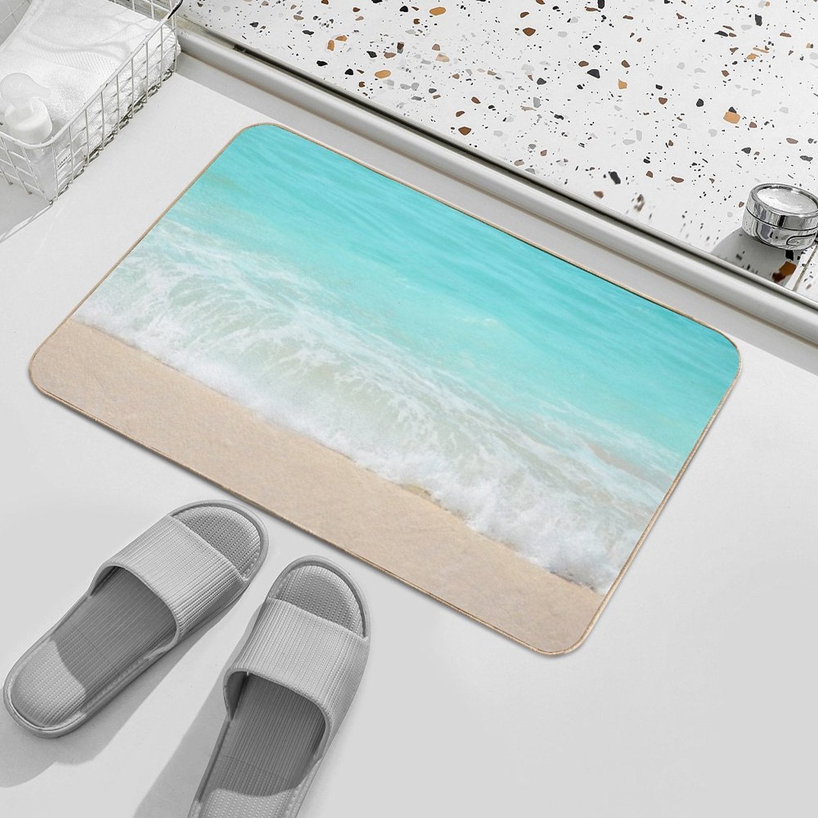 Bright Blue Calm Ocean Shore  Multi-Purpose Bath Mat