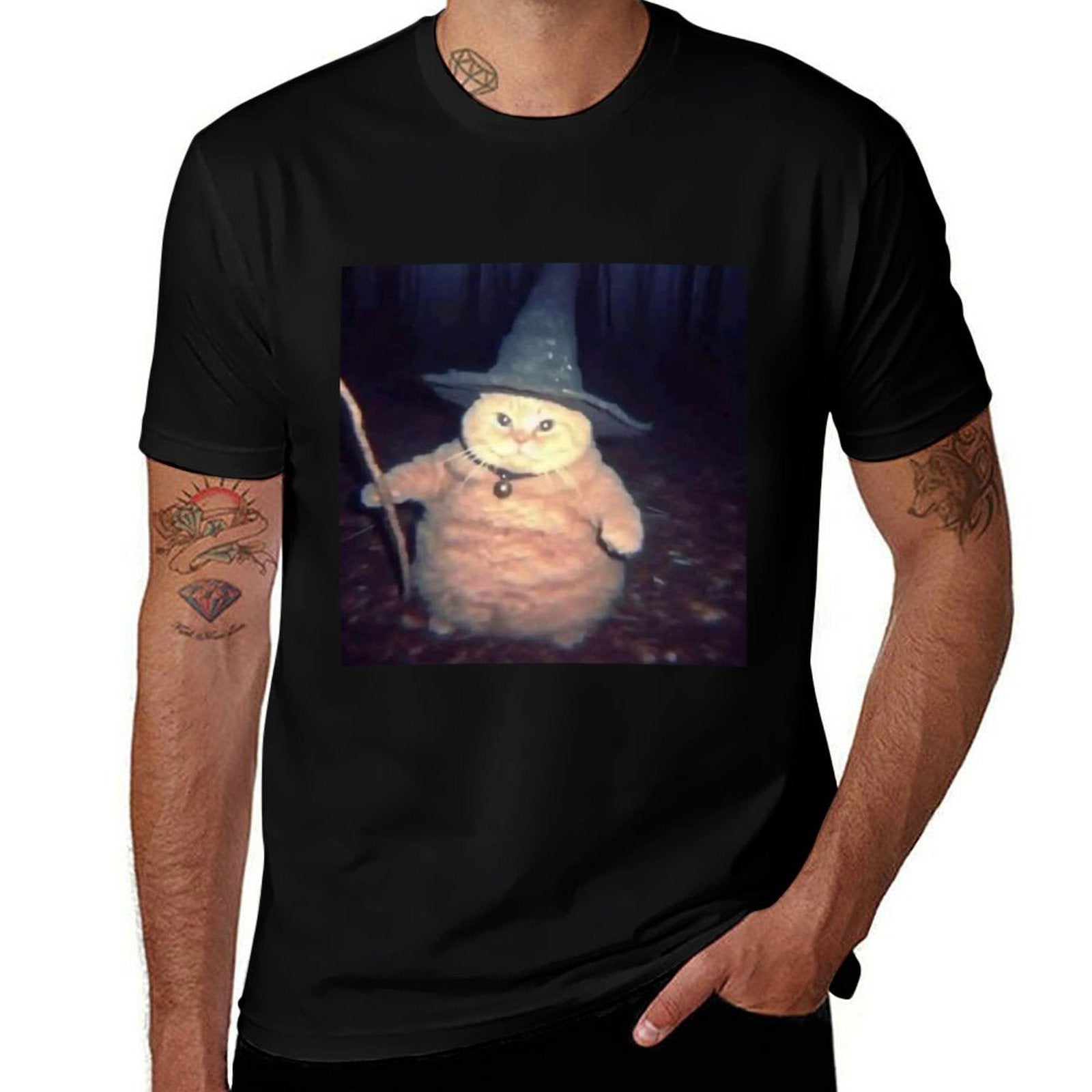 Wizard Cat Weird Funny Halloween Cat Meme  Tagless Design T-Shirt