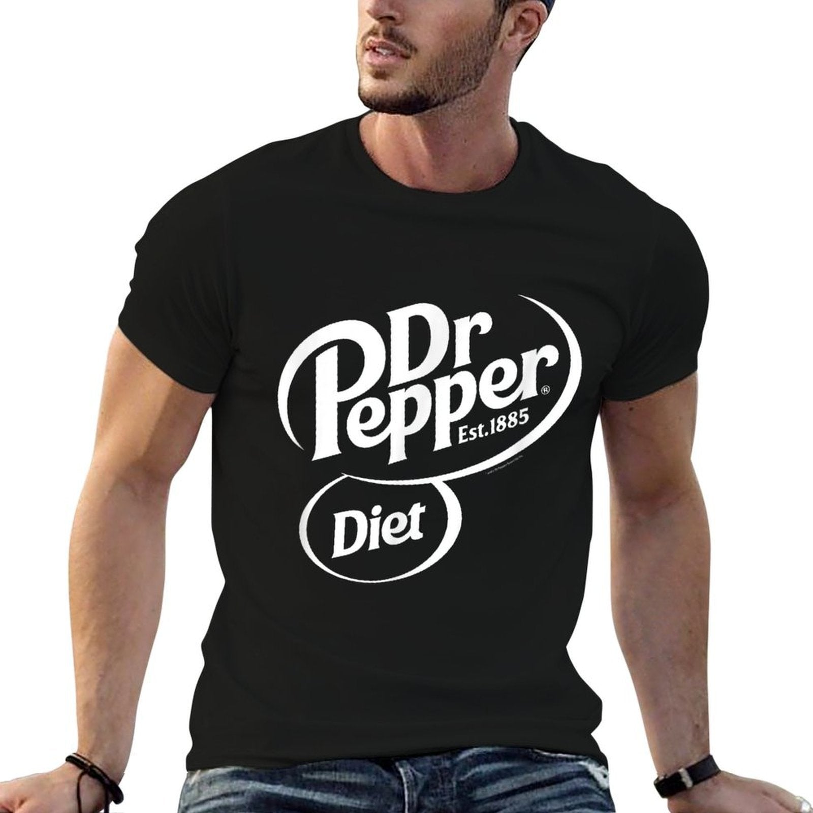 Dr. Pepper Classic Diet Soda Pop Center Logo  Ribbed Collar T-Shirt