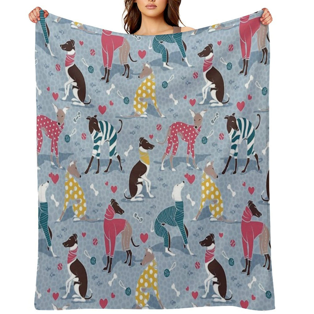 Greyhounds Dogwalk  Pale Blue Background Shrink-resistant Throw Blanket