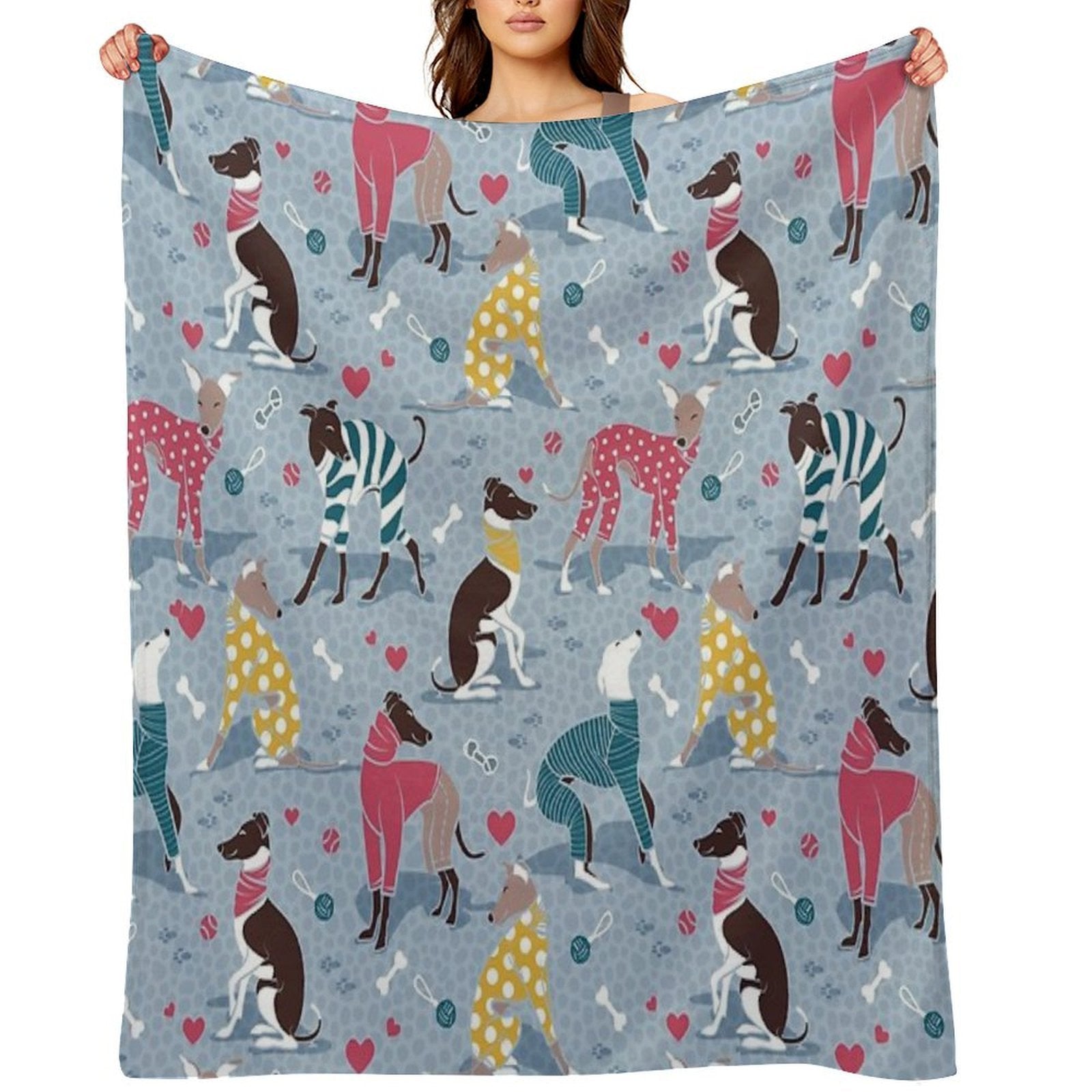 Greyhounds Dogwalk  Pale Blue Background Shrink-resistant Throw Blanket