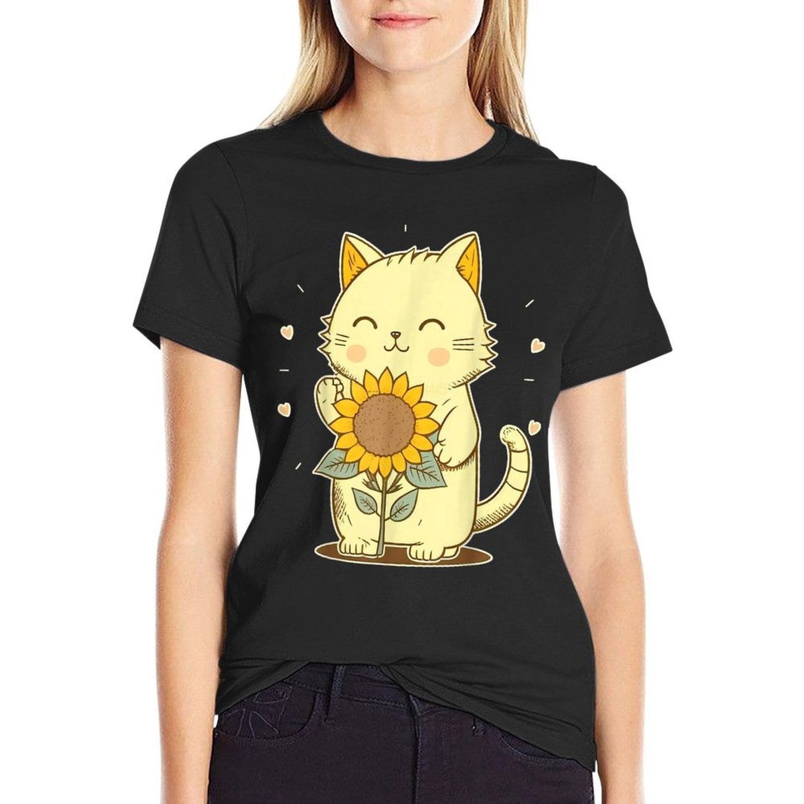 Kawaii Kitten Kitty Anime Cat Sunflower Sunshine-Vintage for Men Women Kids  Relaxed-fit T-Shirt