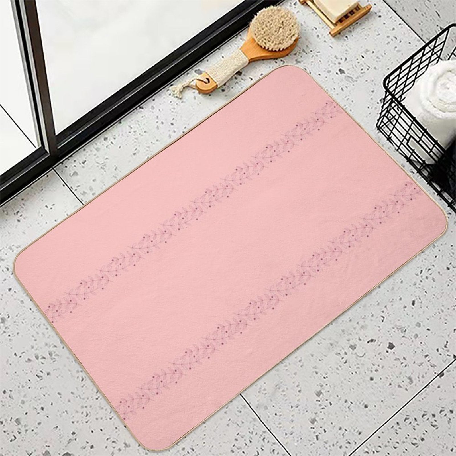Aleiah Flower Collection Spring Seamless Border Surface Pattern  Pet-Safe Bath Mat