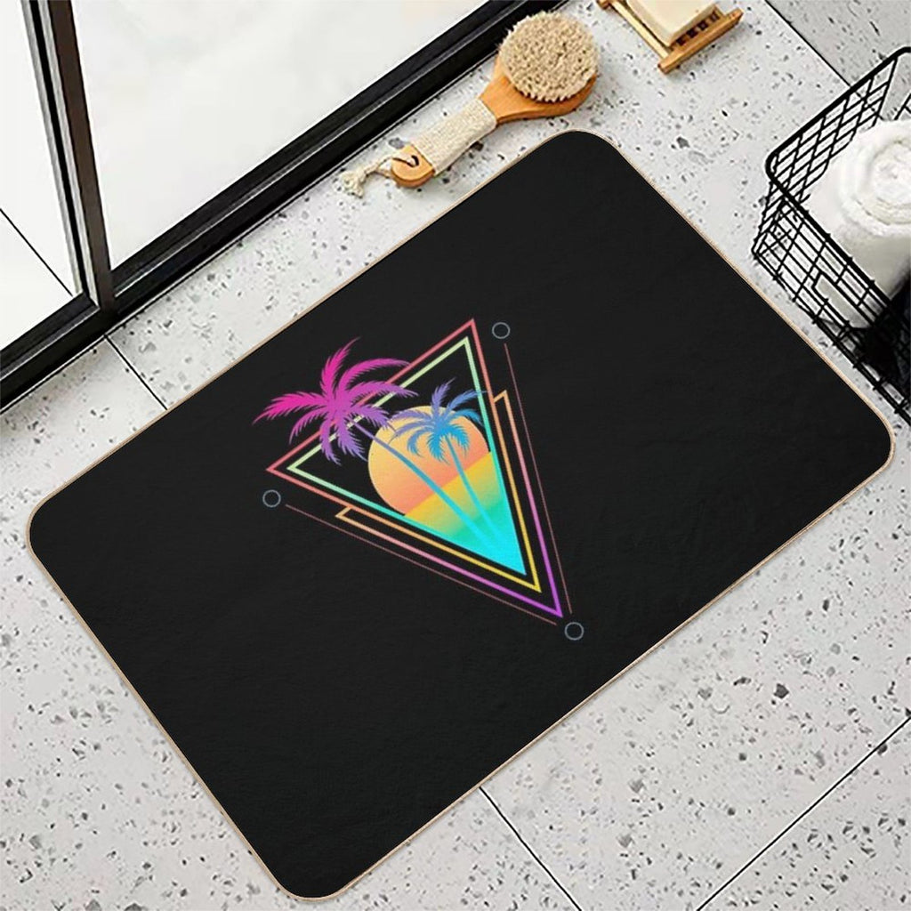 Palm Tree Retro 80s Sunset Beach  Easy Maintenance Bath Mat