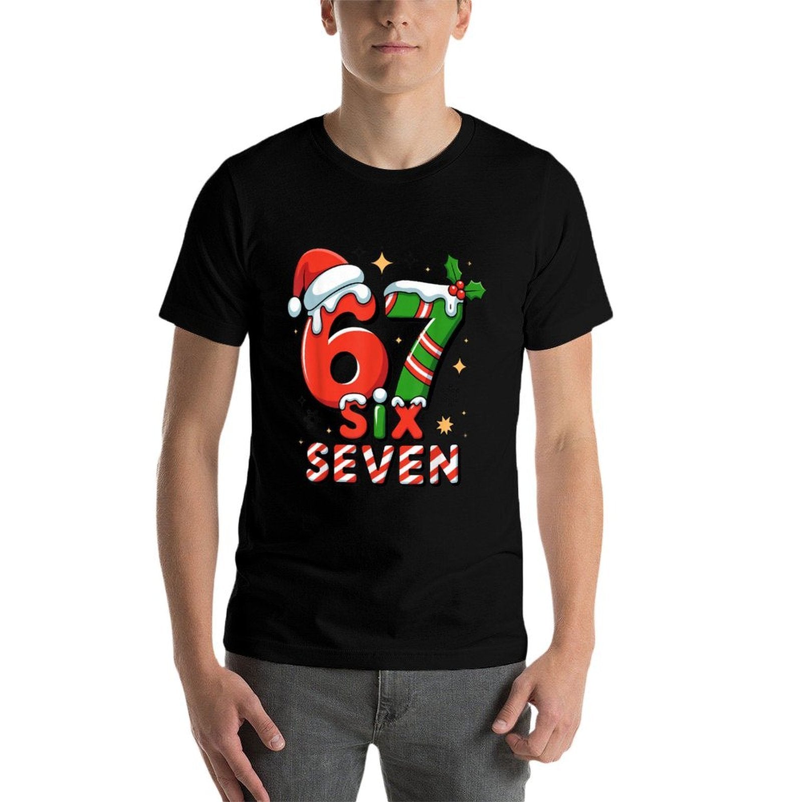 Funny 67 Meme Christmas Six Seven Santa Holiday  Graphic-printed T-Shirt