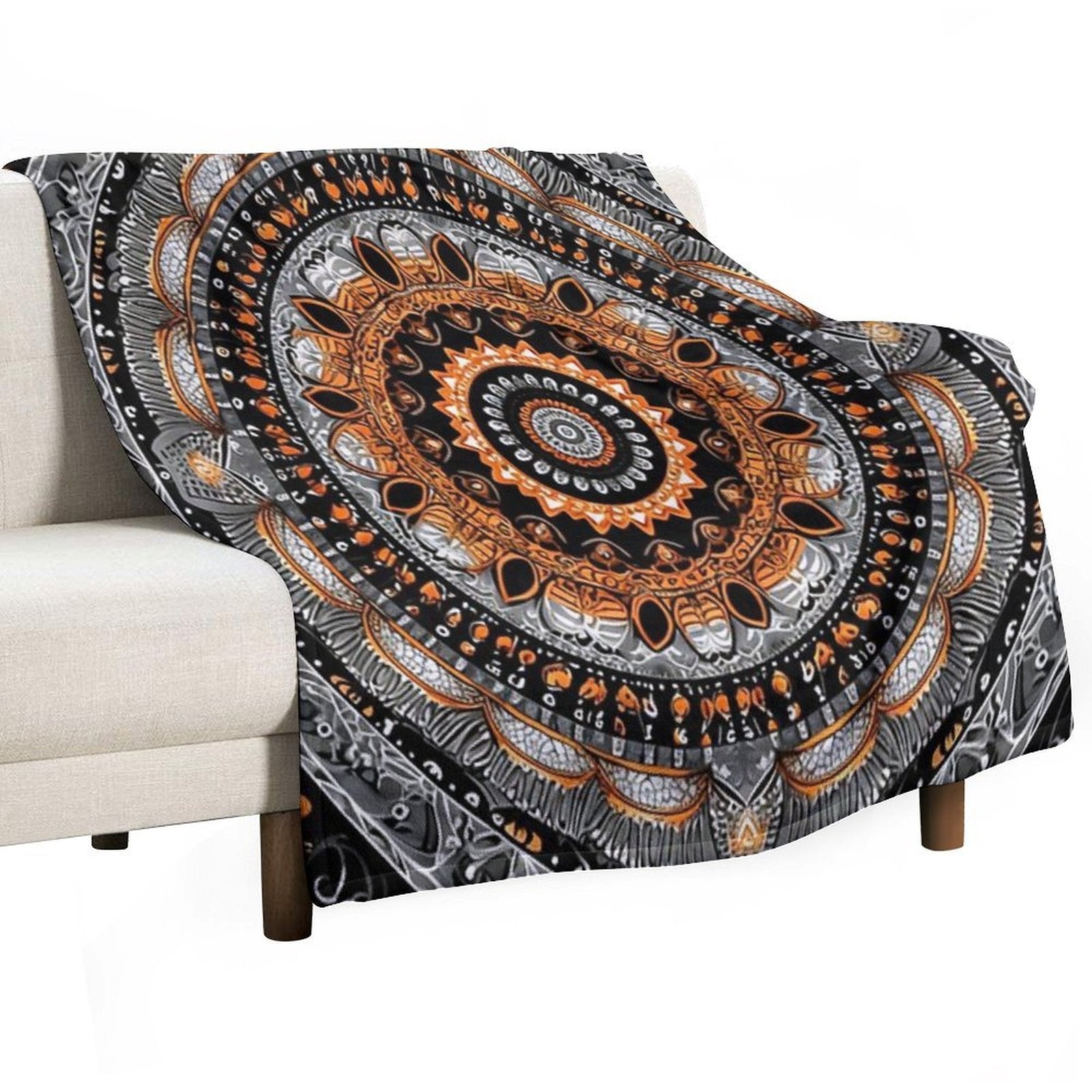 Orange Silver Gold Circular Design Background, in The Style of Kaleidoscopic Designs, Light Violet Machine-washable Throw Blanket