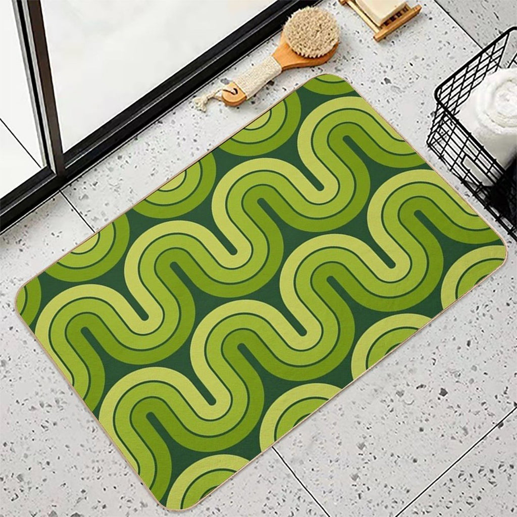 Retro Geometric Gradated Design Avocado Green  Easy Maintenance Bath Mat