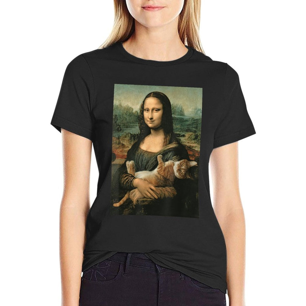 Mona Lisa With Orange Cat Funny Art Painting  Affordable Price T-Shirt