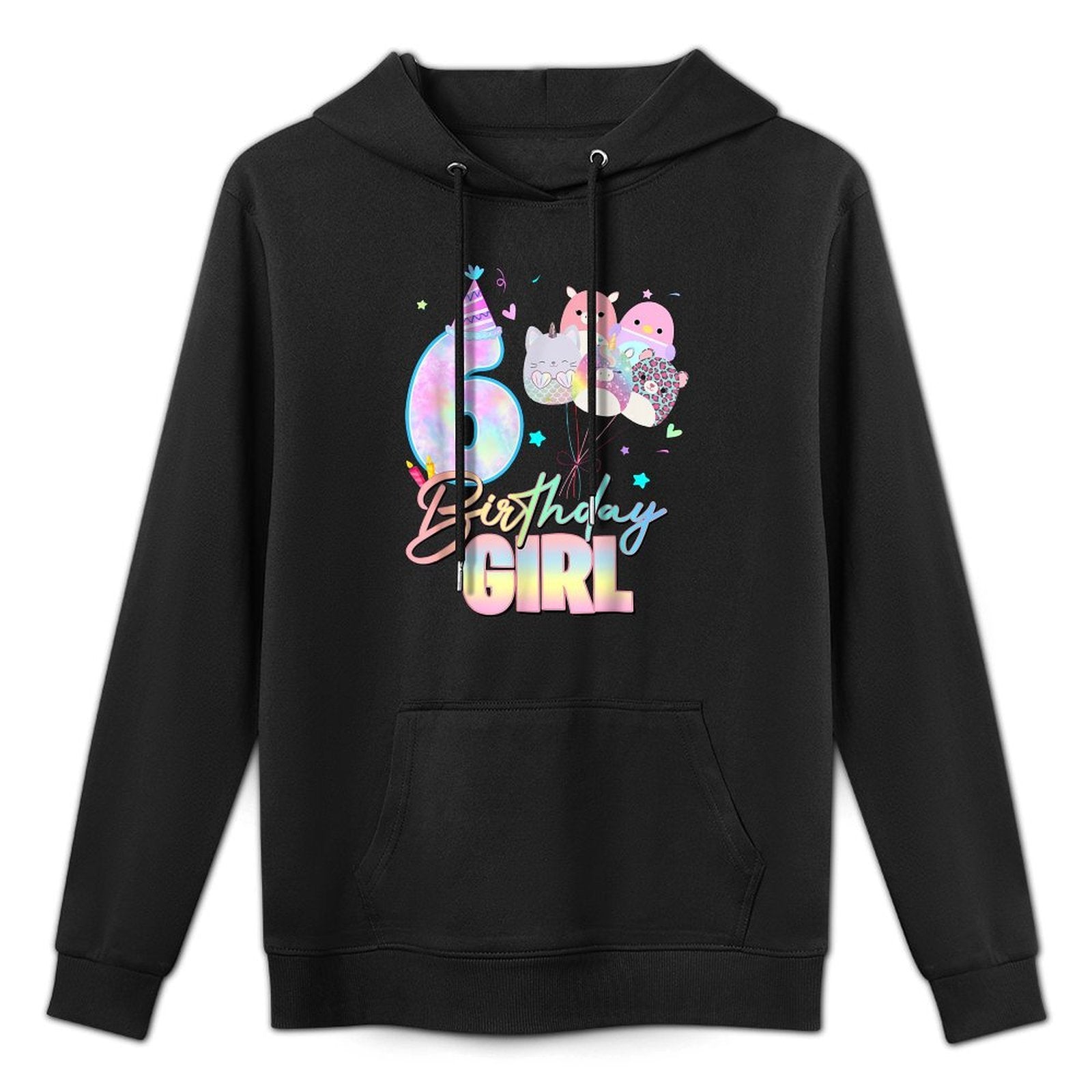 6th Birthday Squish Squad Mallow Girls Kids 6 Year Old Bday Kangaroo Pocket Hoodie