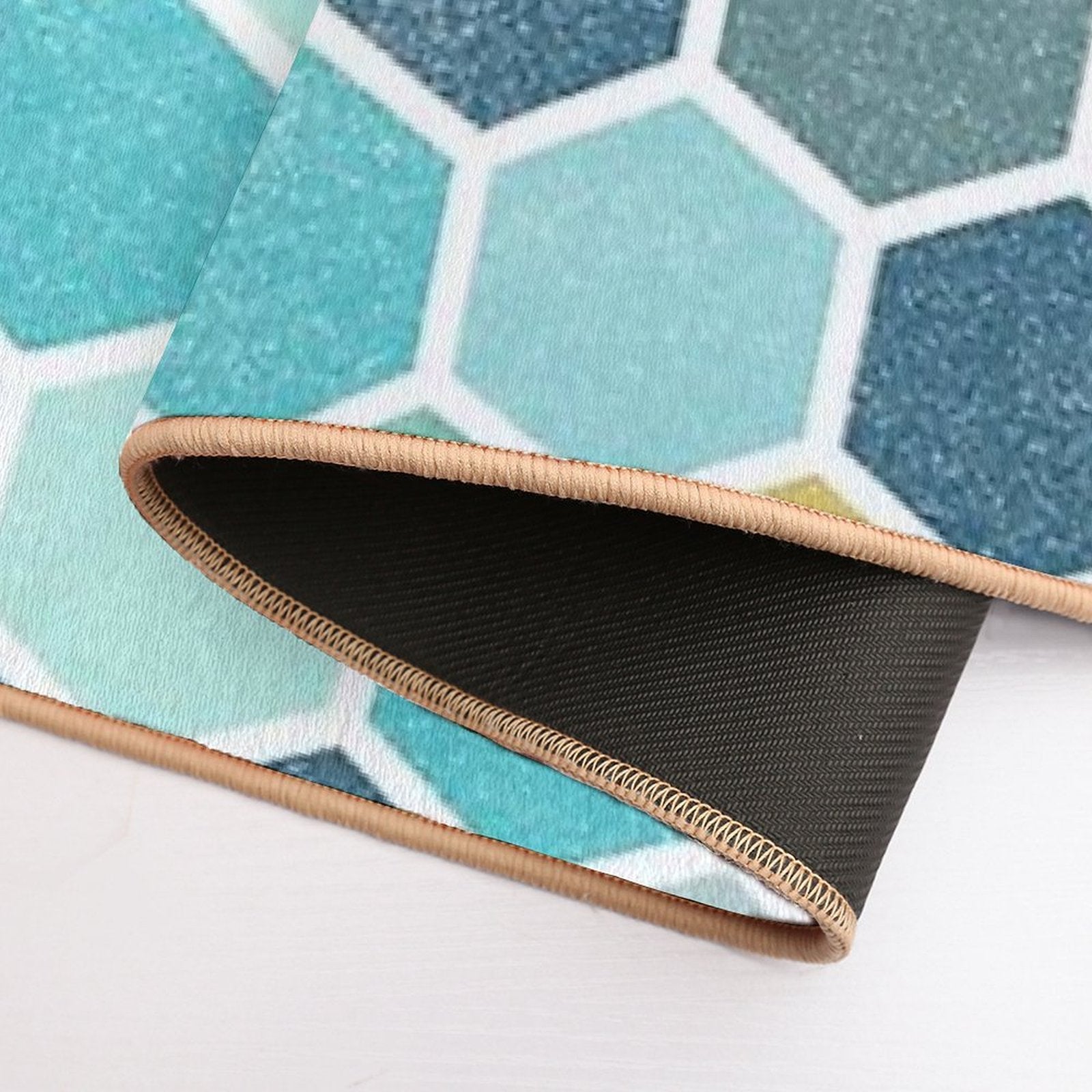 Blue Hue Hexagon Pattern  Fade-Resistant Bath Mat