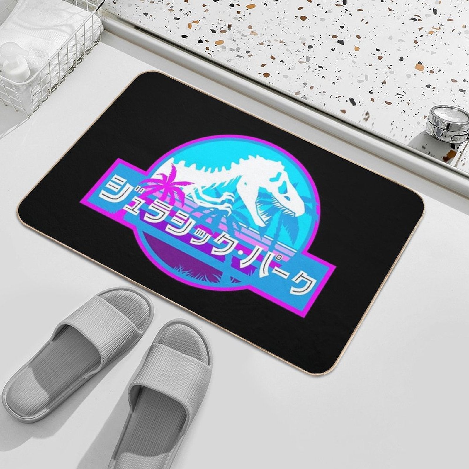 Jurassic Park Vaporwave (Japanese)  Dirt-Trapping Bath Mat