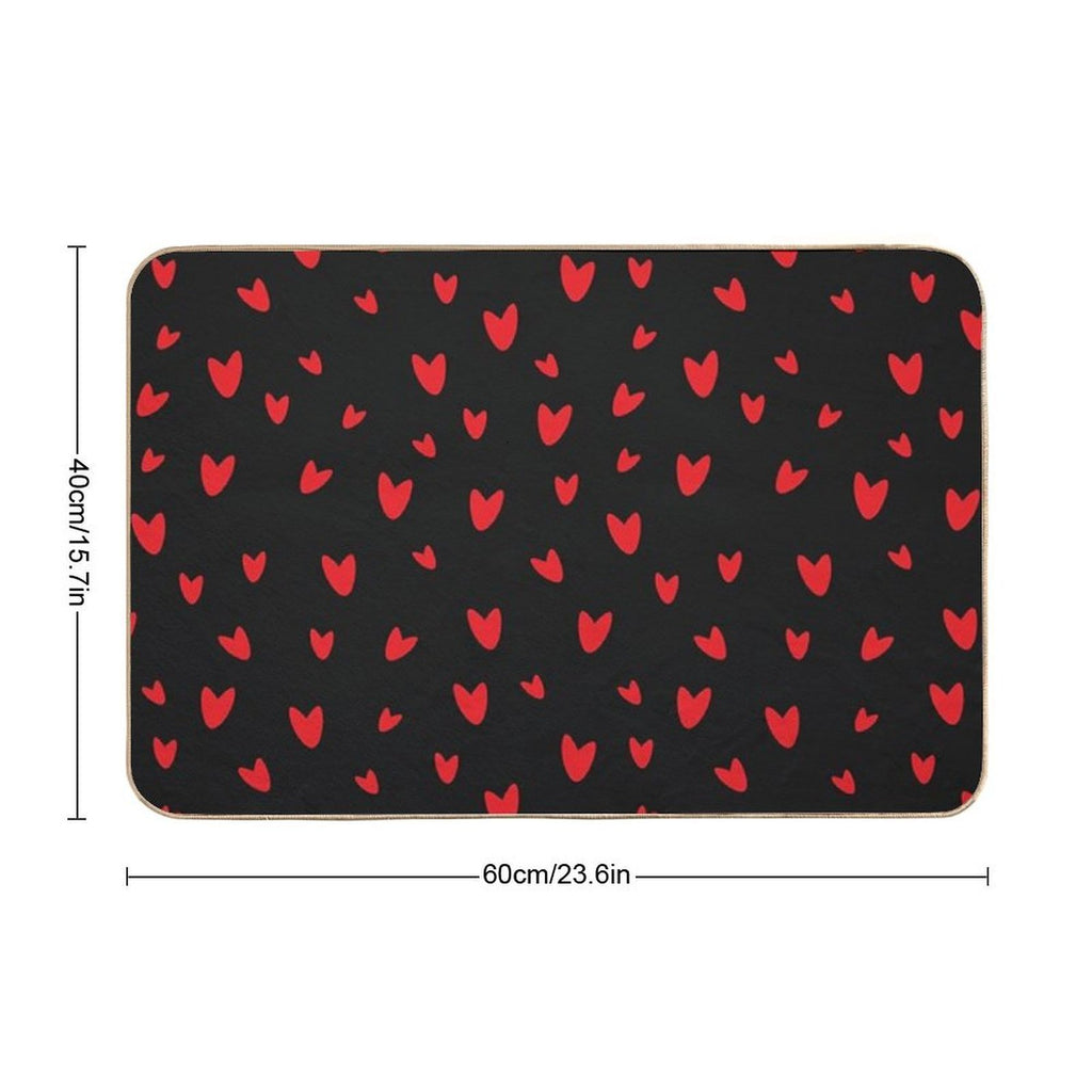 Hearts on Black Background Durable Bath Mat
