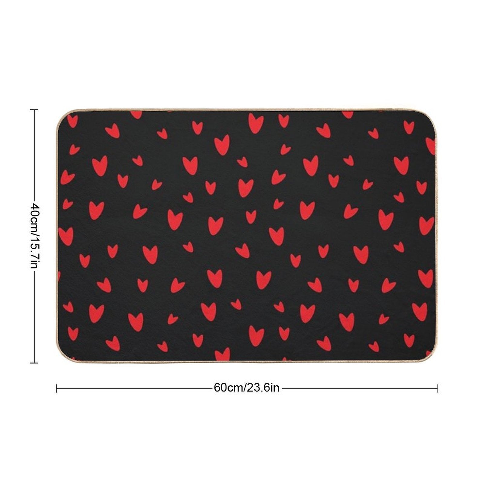 Hearts on Black Background Durable Bath Mat