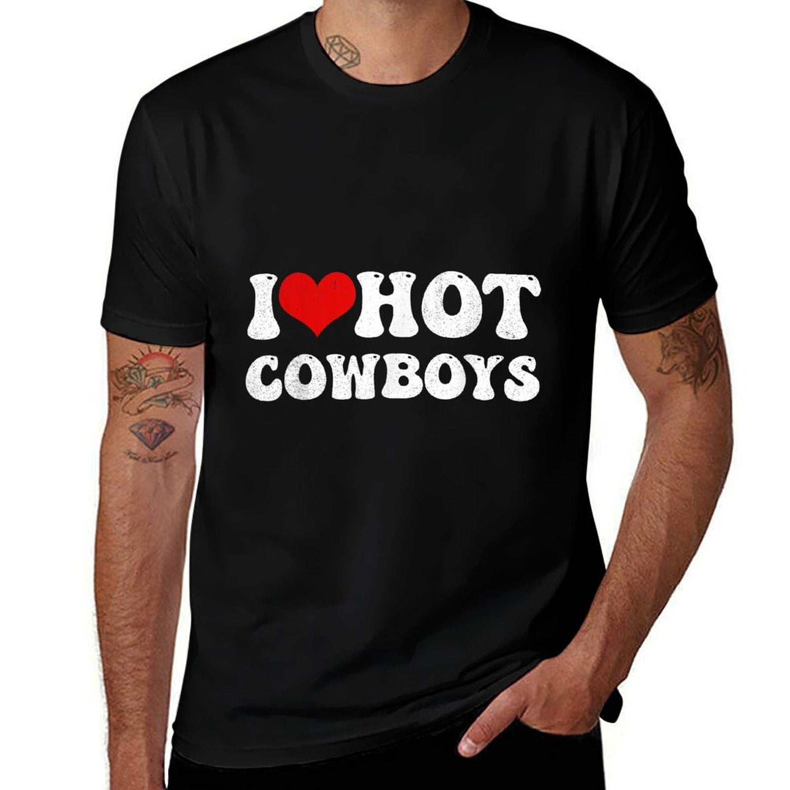 I Love Hot Cowboys I Heart Hot Cowboys Funny Western Country  Moisture-wicking T-Shirt