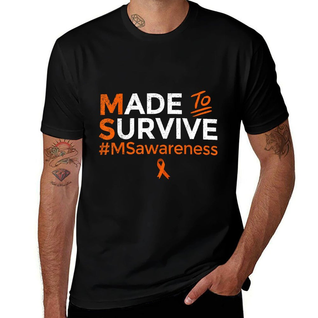 Made to Survive Multiple Sclerosis MS Awareness Month Ribbon  Wrinkle-resistant T-Shirt