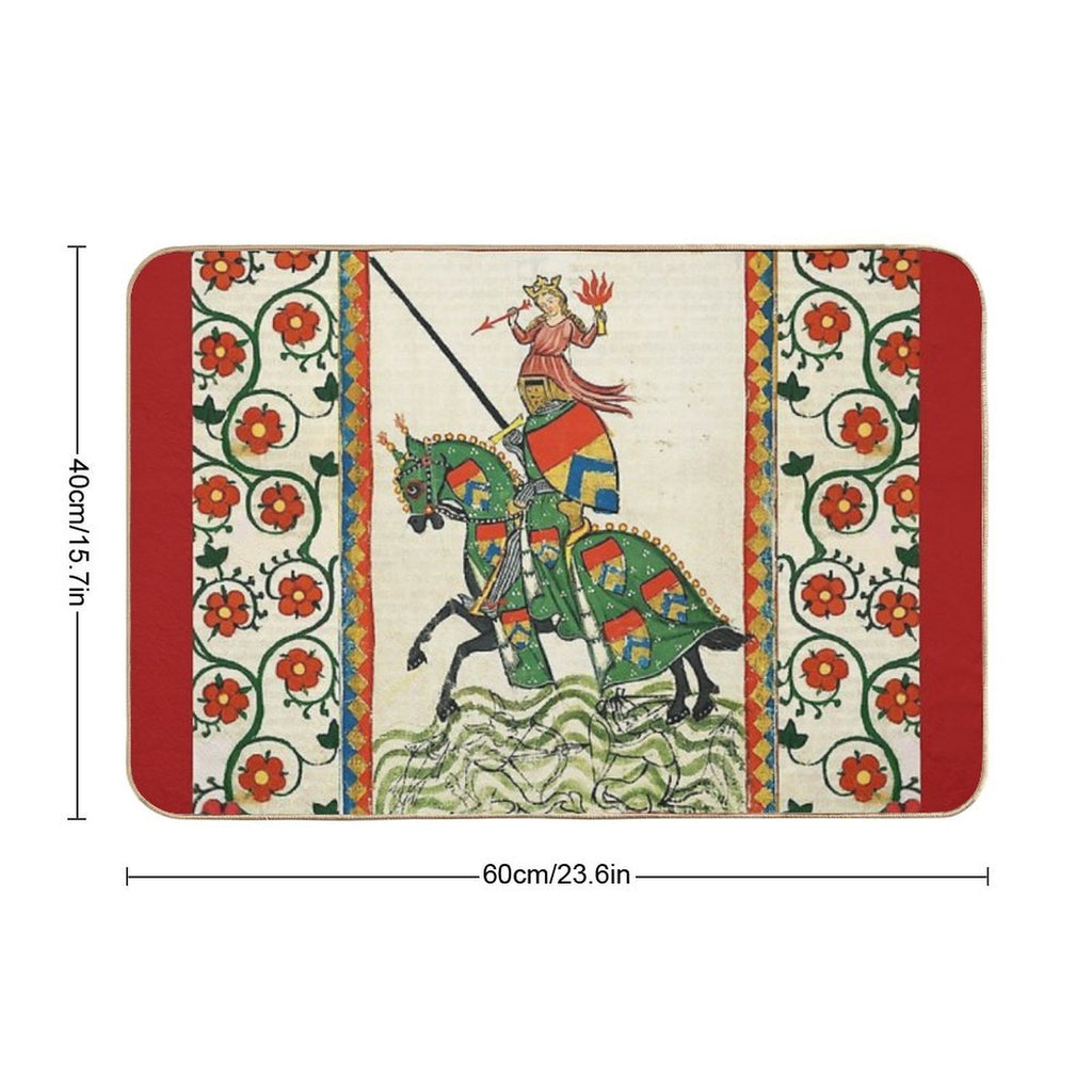 MEDIEVAL KNIGHT HORSEBACK AND RED WILD ROSES  High-Traffic Bath Mat