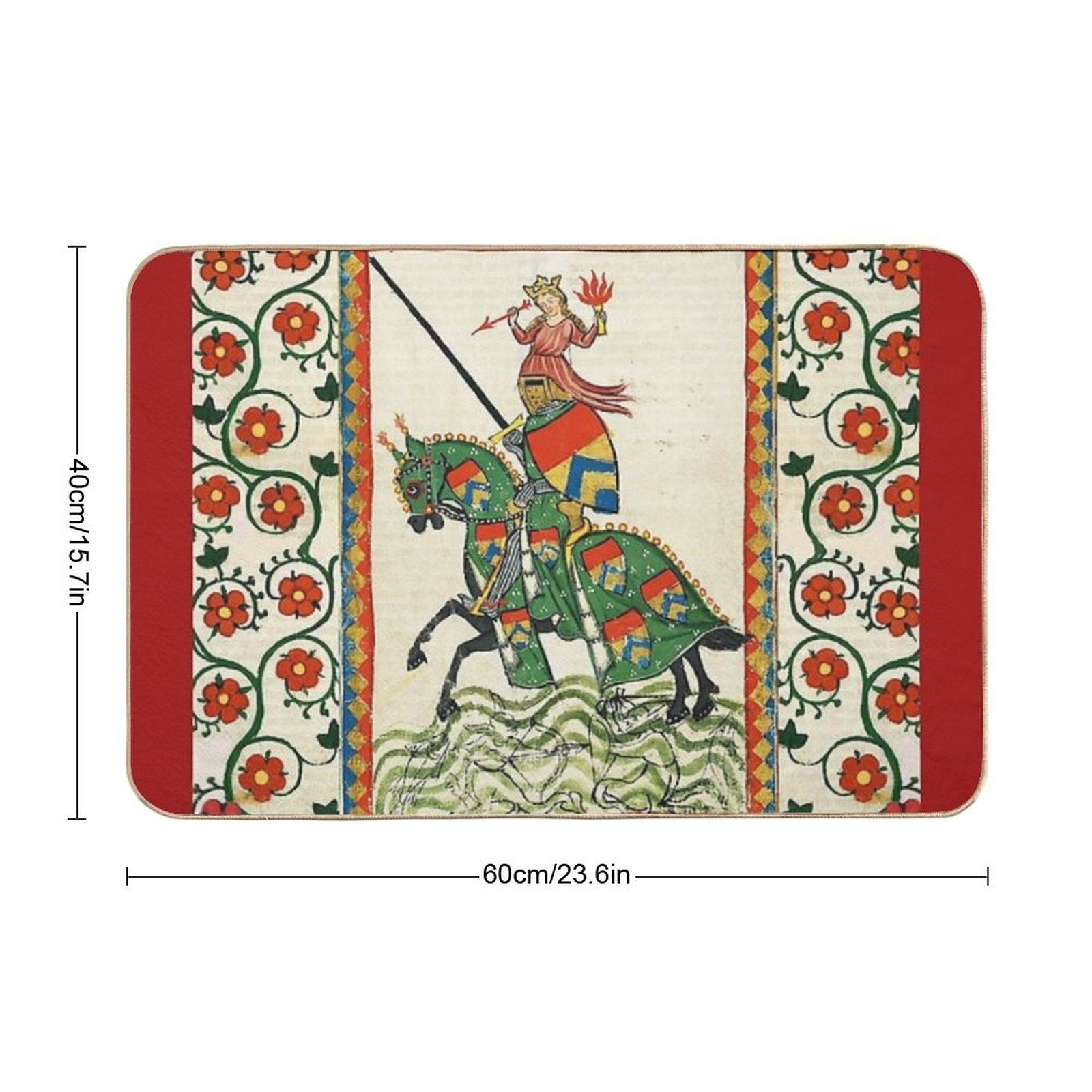 MEDIEVAL KNIGHT HORSEBACK AND RED WILD ROSES  High-Traffic Bath Mat