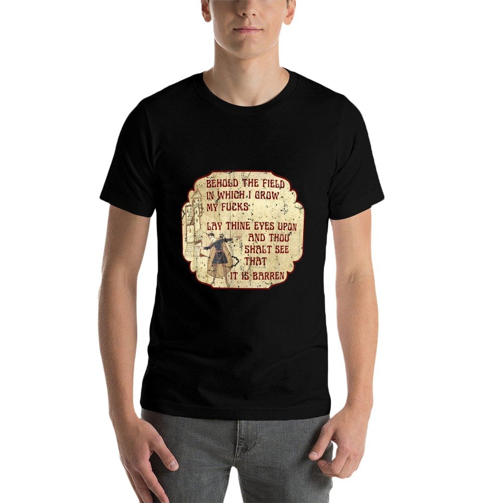 Vintage Behold The Field, Funny Medieval Meme Gift  Ribbed Collar T-Shirt