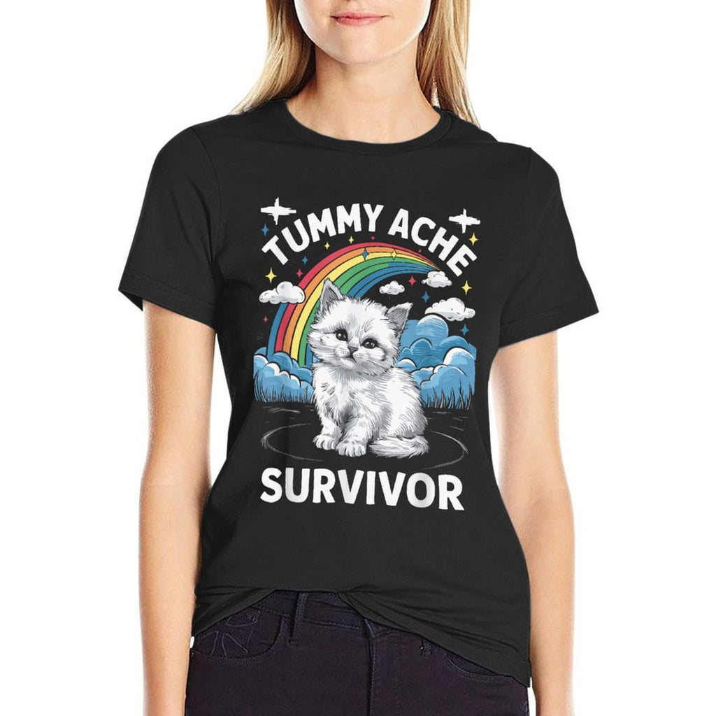 Oddly Specific Meme Stomach Ache Funny Black Tummy Ache Survivor Cat  Vintage-inspired T-Shirt