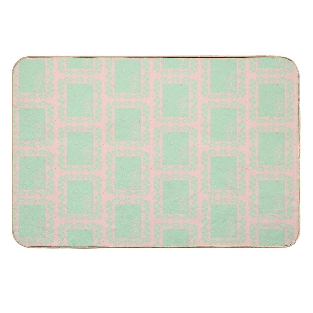 Pink And Green Patterns  Repositionable Bath Mat