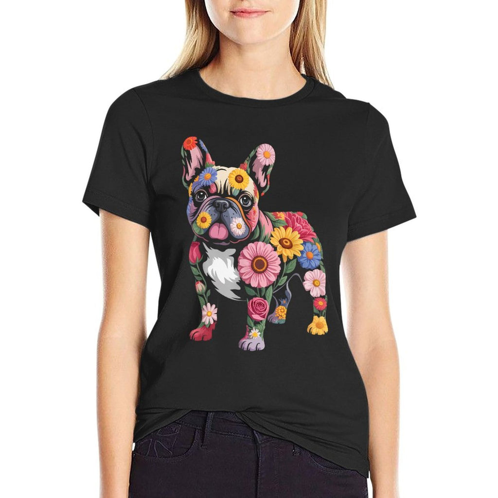 French Bulldog Flower Funny Dog  Breathable T-Shirt