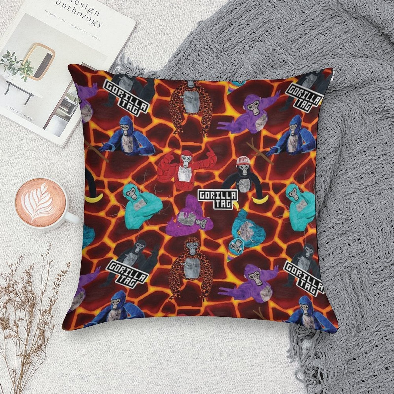 Gorilla Tag Lava Monke Party Soft Fade-Resistant Throw Pillow