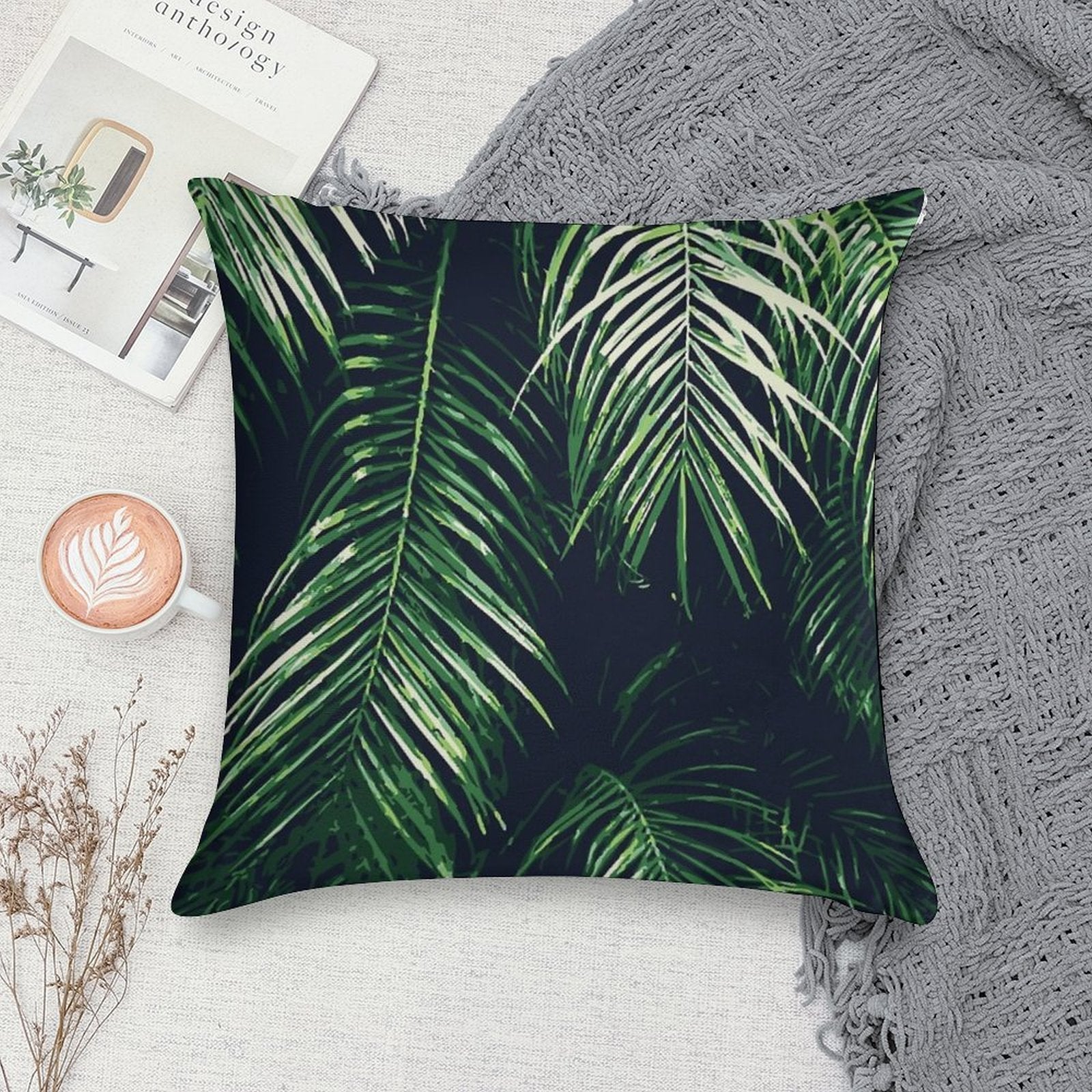 Tropical Palm Leaves Soft Easy Maintenance Throw Pillow