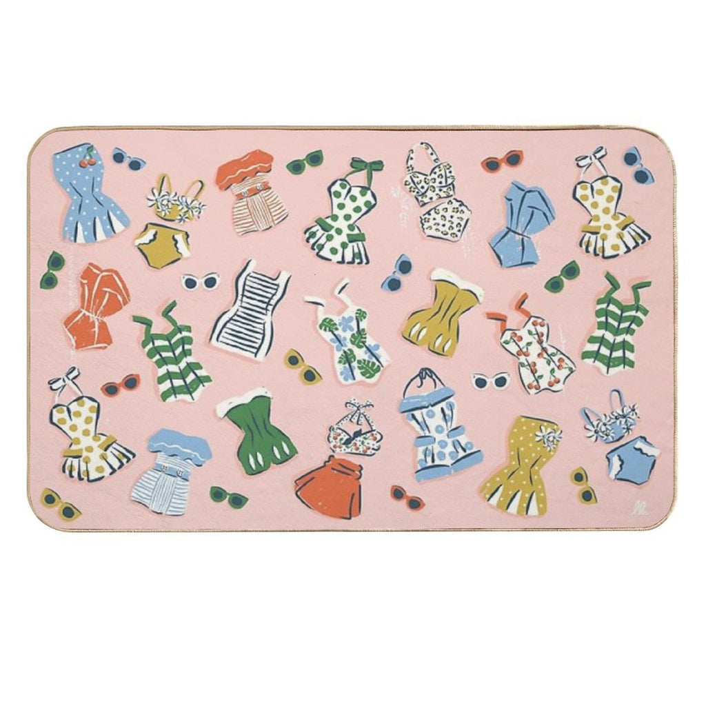 Retro 1950s Swimwear And Sunglasses Pattern  Anti-Trip Bath Mat