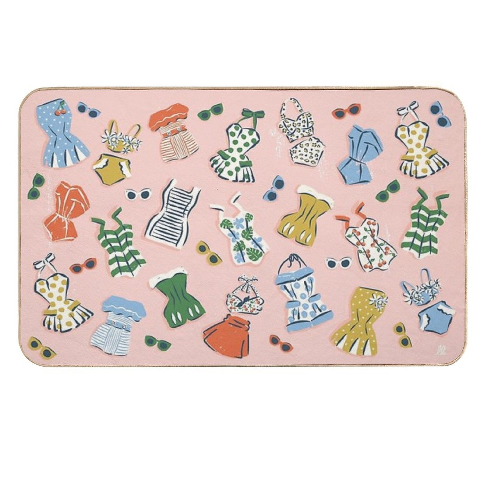 Retro 1950s Swimwear And Sunglasses Pattern  Anti-Trip Bath Mat