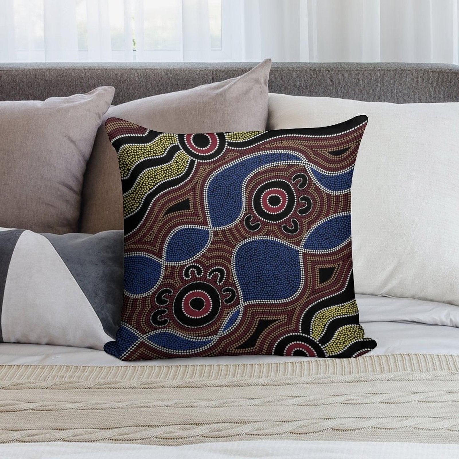 Authentic Aboriginal Art - Dots Soft Skin-Friendly Throw Pillow