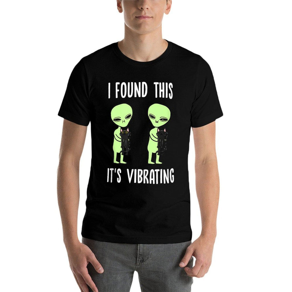 Aliens I Found This Its Vibrating Black Cat Funny Space  Eco-friendly Material T-Shirt