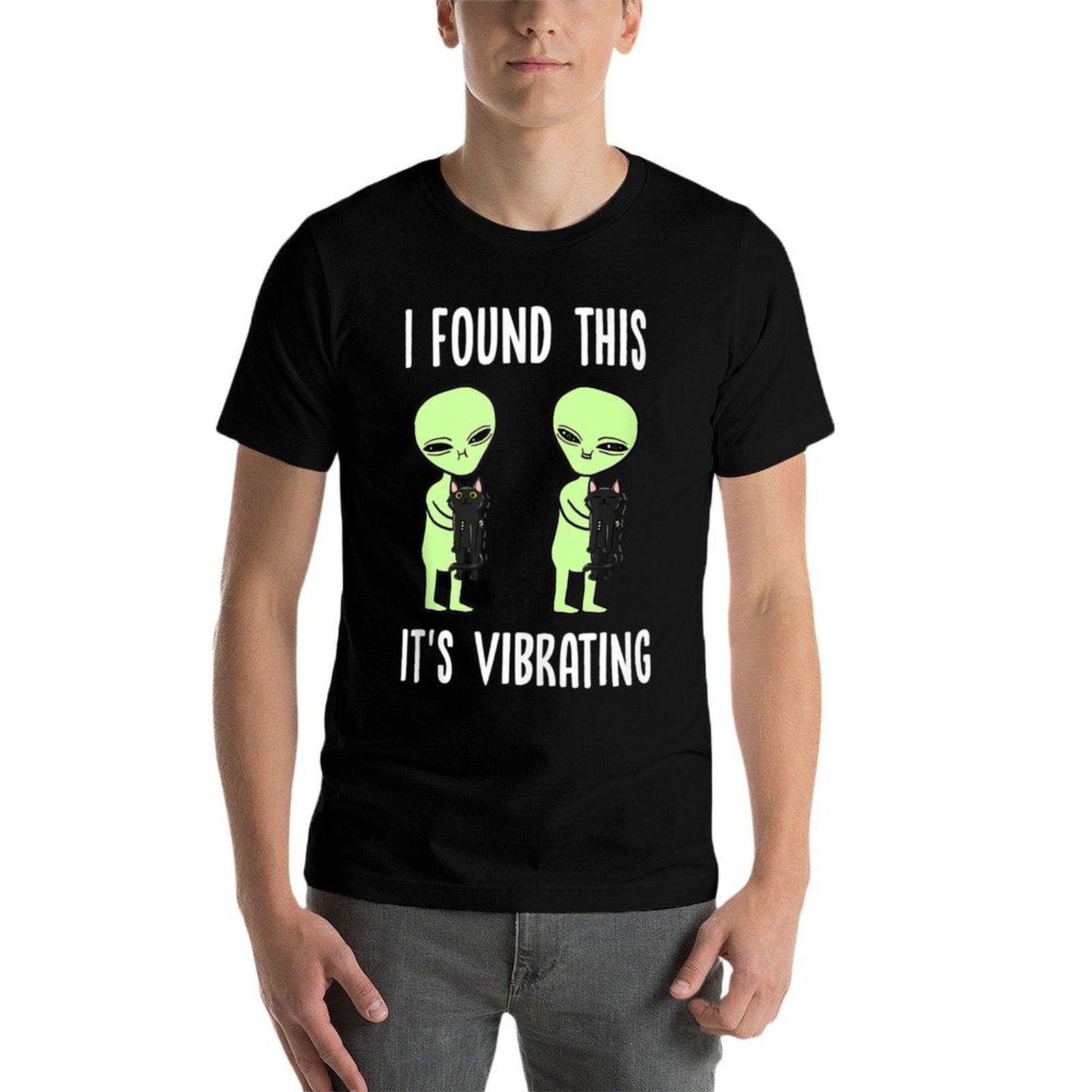 Aliens I Found This Its Vibrating Black Cat Funny Space  Eco-friendly Material T-Shirt