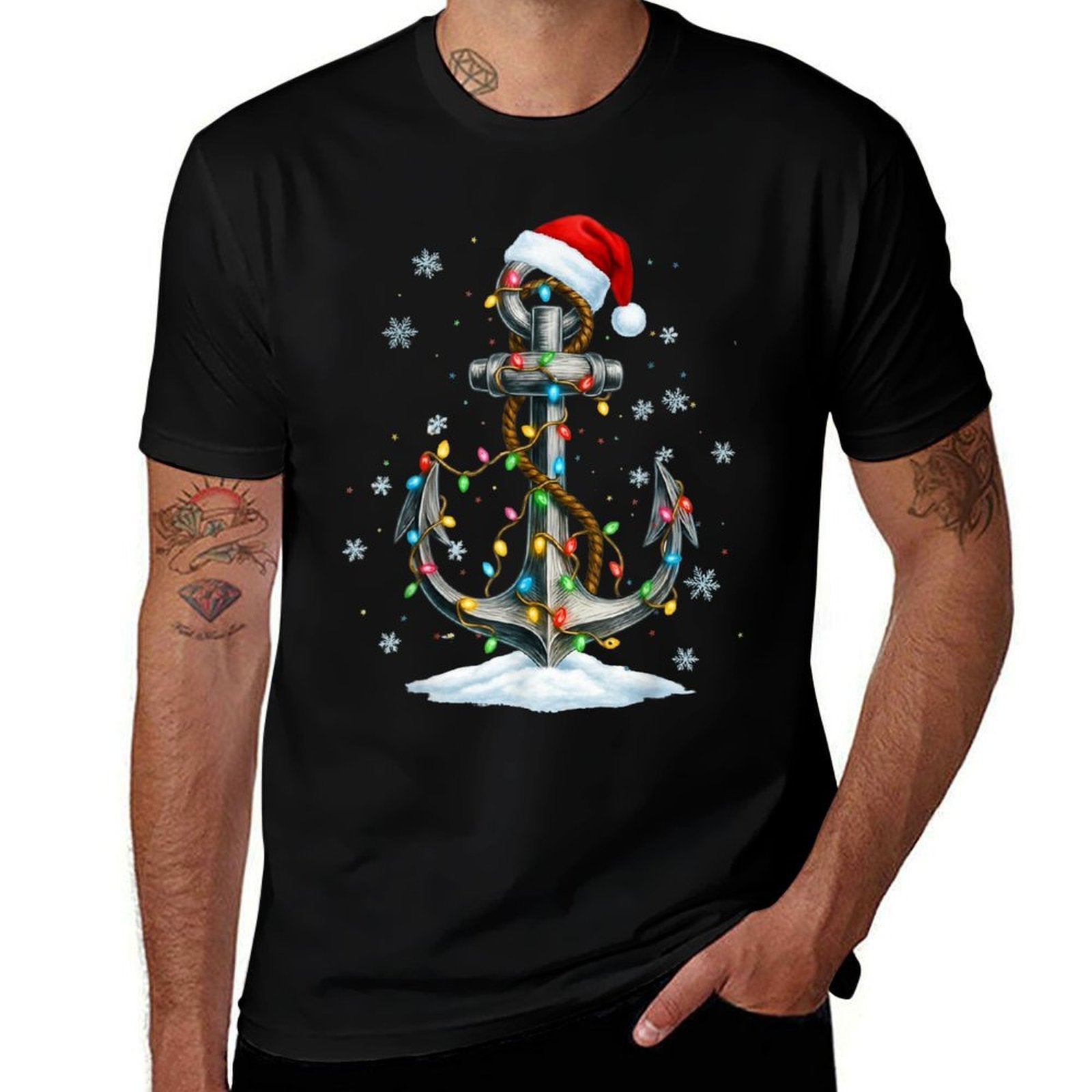 Nautical Anchor Christmas Lights Boating Sailor  Durable T-Shirt
