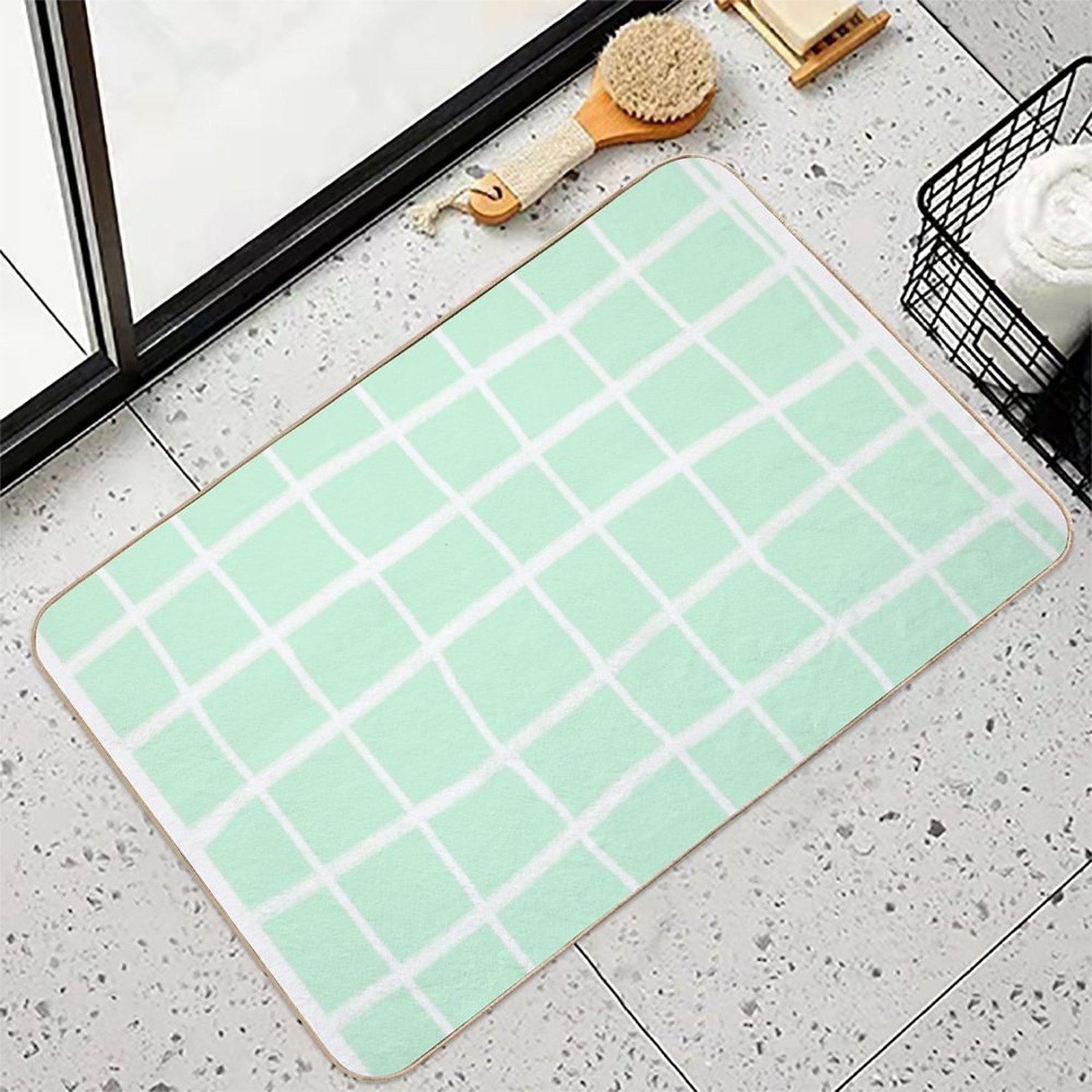 Hand Drawn Pastel Mint Pattern (mint Green Snow White)  Multi-Purpose Bath Mat