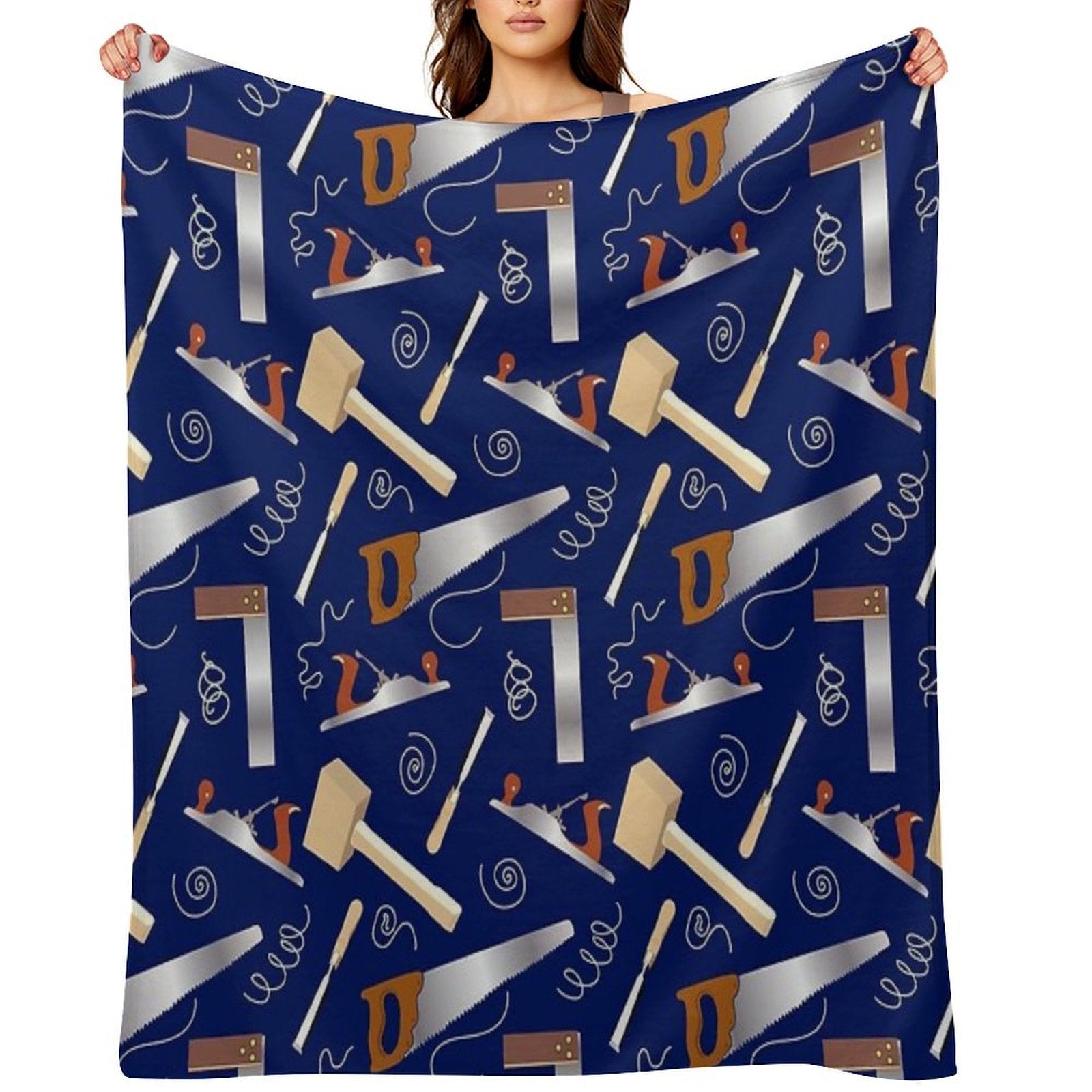 Carpenter's Toolkit Illustrated Pattern  Woodworking Tools Versatility Throw Blanket