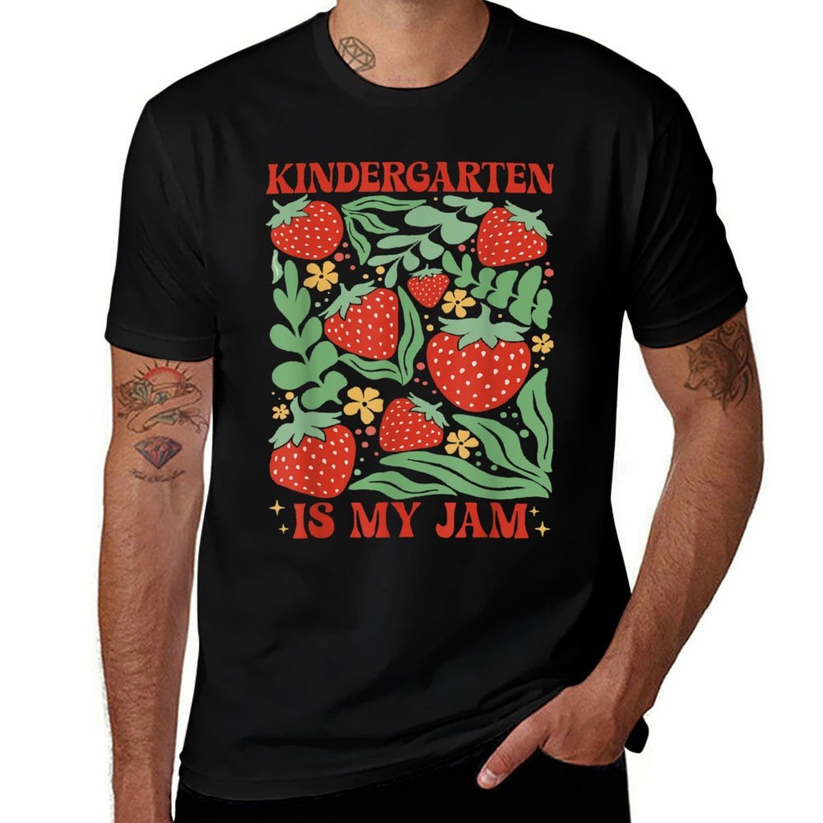 Kindergarten Is My Jam Boho Floral Strawberry Back To School  Trendy Pattern T-Shirt
