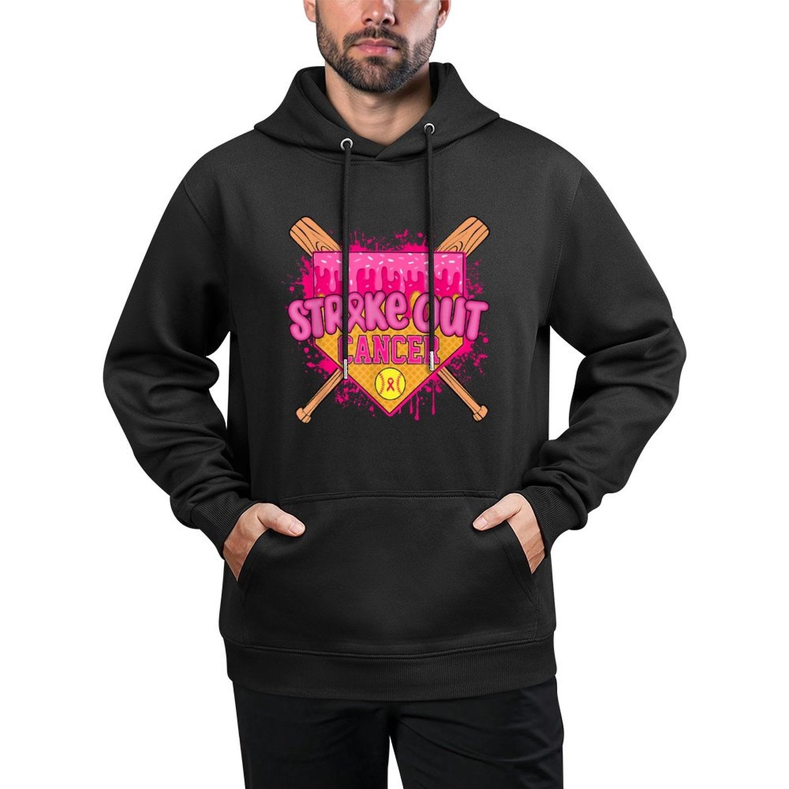 Strike Out Breast Cancer Warrior Softball Drip Home Plate All-Day Comfort Hoodie