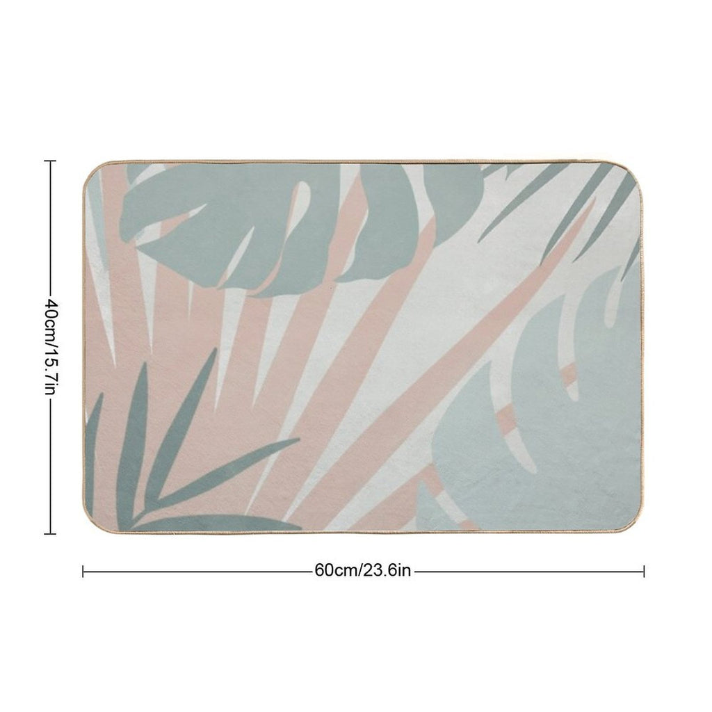 Green And Pink Palm Plant And Monstera Leaf Boho Illustration #1  Long-Lasting Bath Mat