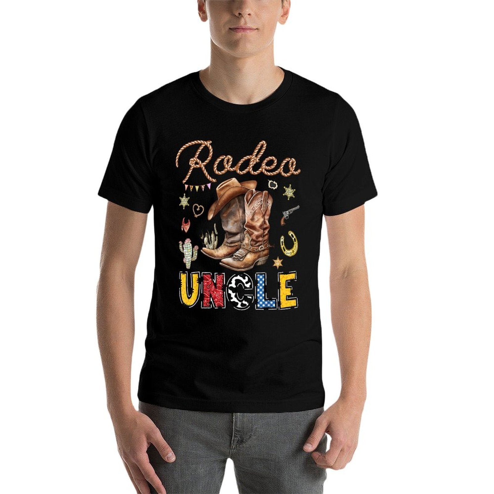 Rodeo Uncle Western Cowboy Birthday Matching Family  Oversized Silhouette T-Shirt