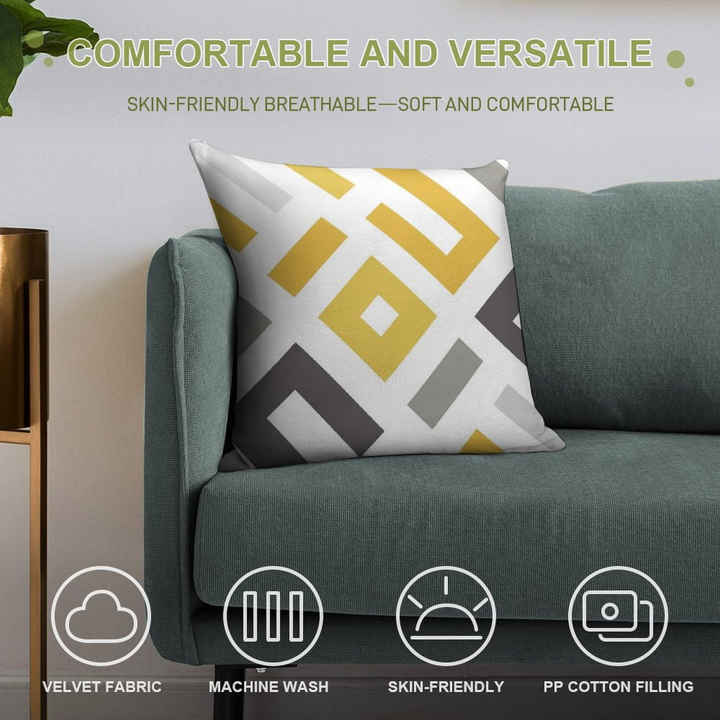 Mustard & Grey Geometric Soft Anti-Pilling Throw Pillow