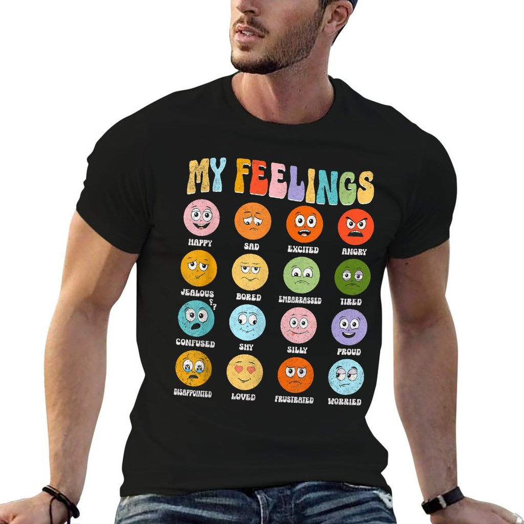 Groovy Retro My Feelings Chart Funny Hippie Face Emotions, Small  Soft T-Shirt